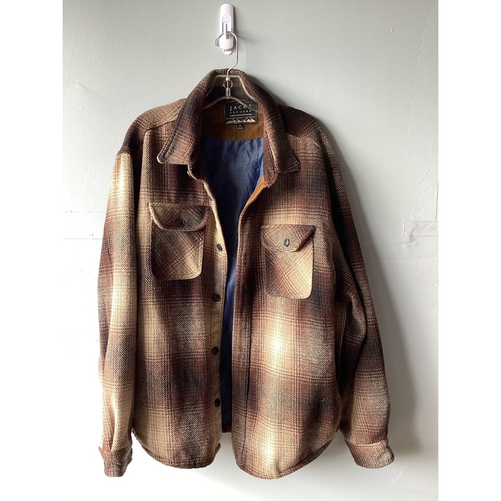 Jachs New York Mens XXL Plaid Flannel Shirt Jacket Brown Lined Shacket Pockets